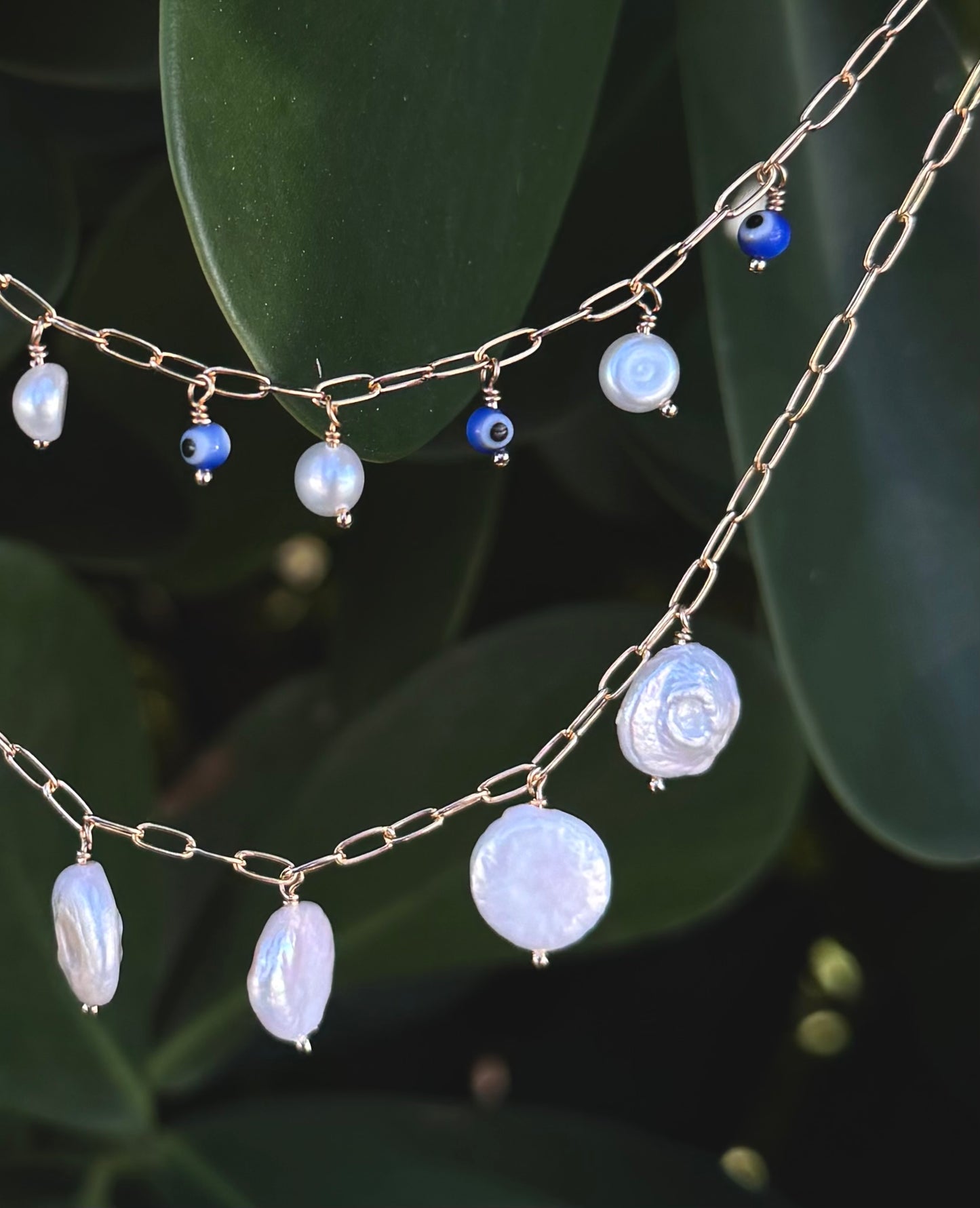 Evil Eye + Pearl Necklace