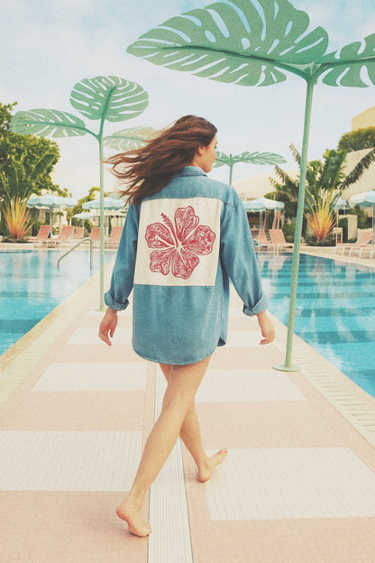 Hibiscus Seashell Button Down